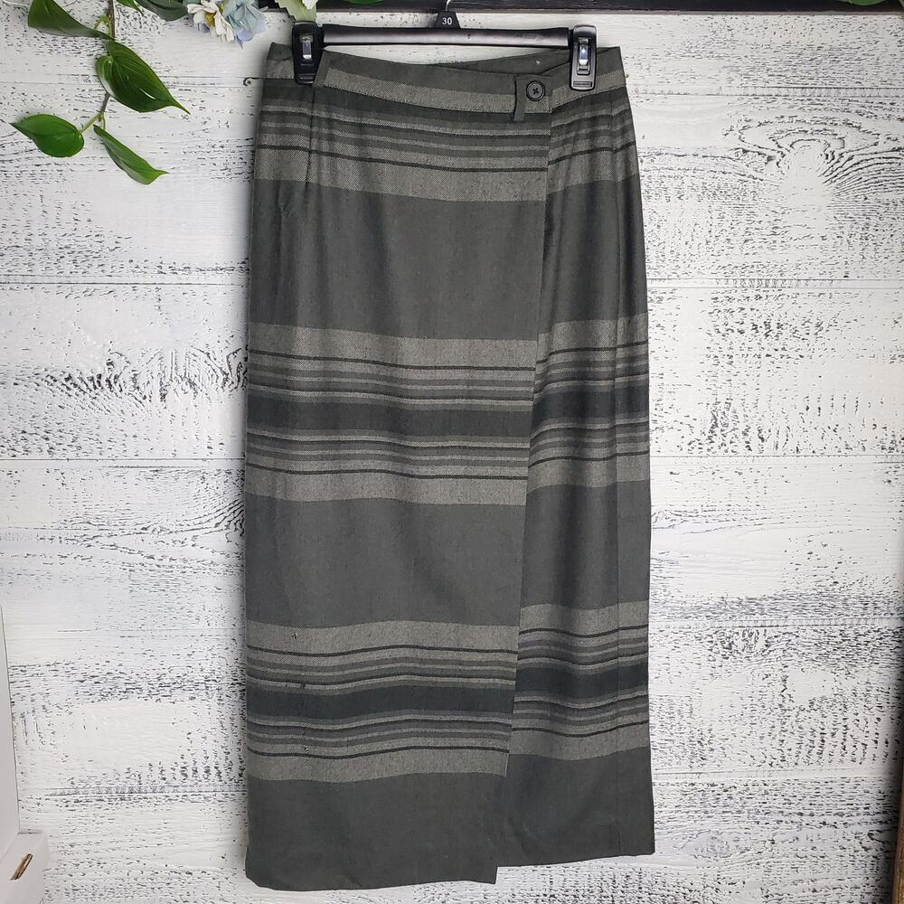 Lauren Ralph Lauren Gray Wool Long Skirt Midi Plaid Striped Classic Workwear Sz8